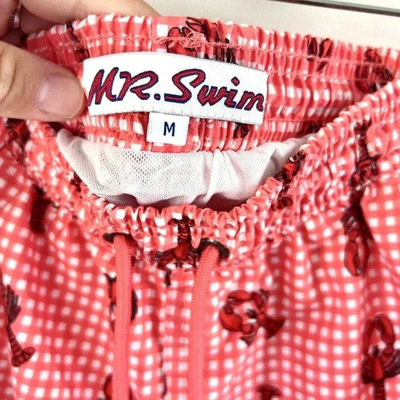 Mr. Swim Red Gingham Lobster Print Men’s 7" Inseam Swim Trunks Size Medium - Picture 4 of 12
